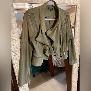 Privy Green Leather Moto Jacket Asymmetrical Design